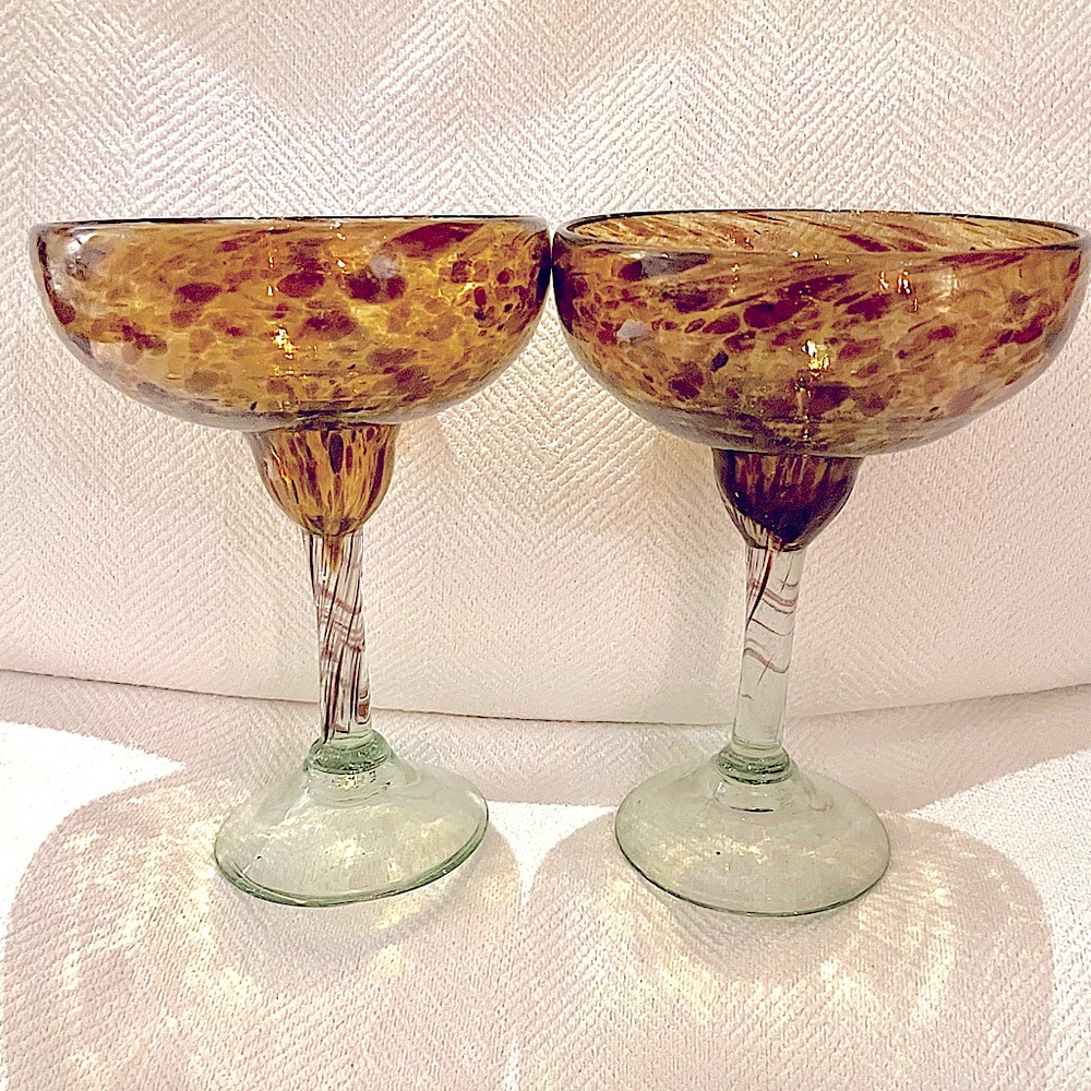 Two Animal print Margarita glasses
